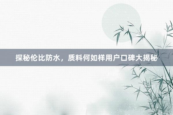 探秘伦比防水，质料何如样用户口碑大揭秘